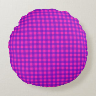 Bright Pink and Purple Gingham Check Round Cushion