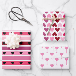 Bright pink and purple hearts Valentine's Day Wrapping Paper Sheet
