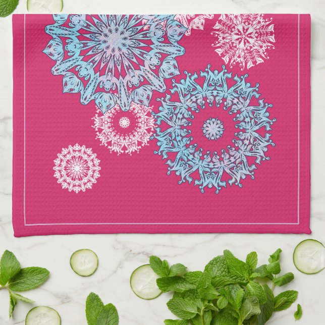 Bright Pink and Purple Kitchen Tea Towel (Folded)