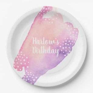 Bright Pink and Purple Watercolour Paper Plate