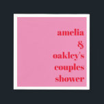 Bright Pink and Red Modern Custom Couples Shower Napkin<br><div class="desc">Add a stylish touch to your couples shower with these modern pink and red personalised napkins. Featuring bold typography and a minimalist design, these napkins are perfect for engagement parties, wedding showers, or any pre-wedding celebration. Customise them with the couple’s names for a fun and functional detail that ties the...</div>