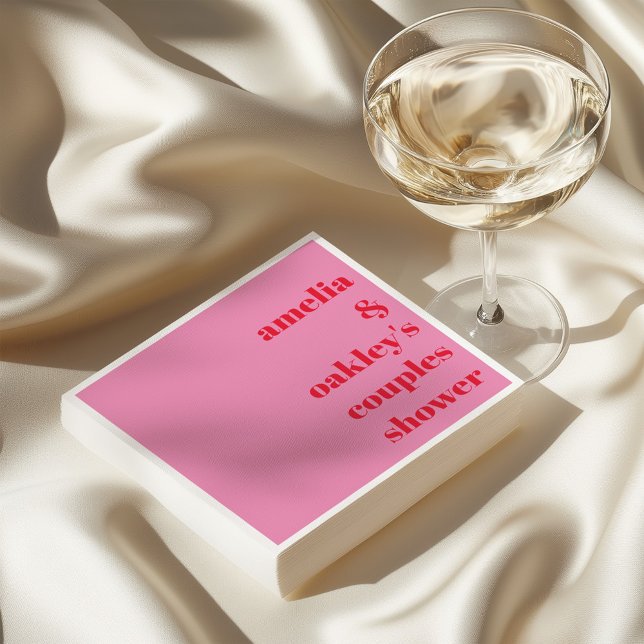 Bright Pink and Red Modern Custom Couples Shower Napkin (Creator Uploaded)