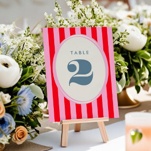 Bright Pink and Red Stripe Bold Table Number