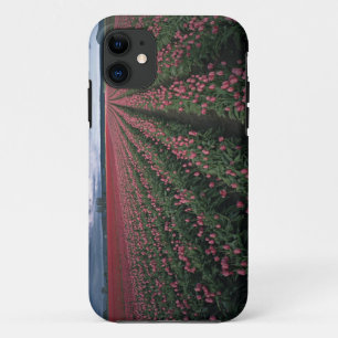 Bright pink and red tulips glow under dark Case-Mate iPhone case