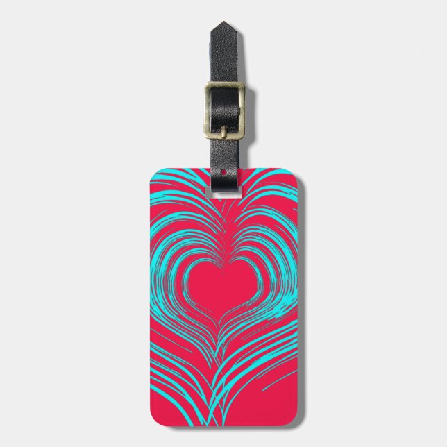 Bright Pink and Turquoise Abstract Heart Luggage Tag (Front Vertical)
