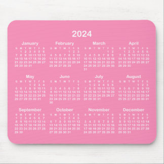 Bright Pink and White 2024 Calendar Mouse Pad