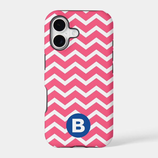 Bright Pink and White Chevron Pattern Monogram (Back)