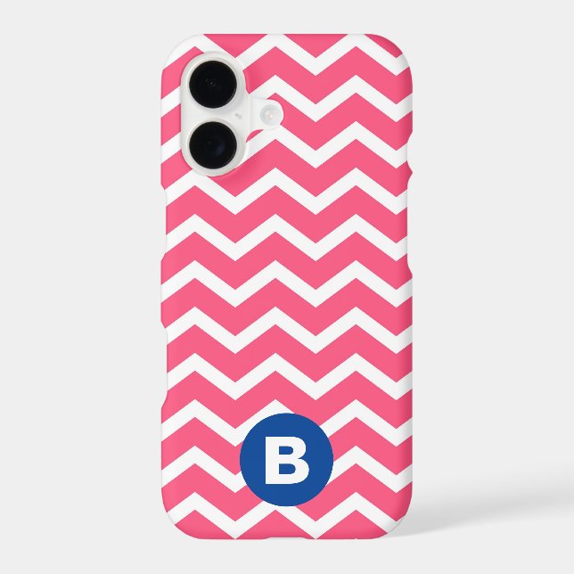 Bright Pink and White Chevron Pattern Monogram (Back)