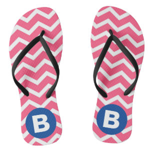 Bright Pink and White Chevron Pattern Monogram Jandals