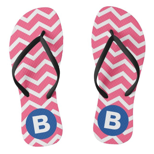 Bright Pink and White Chevron Pattern Monogram Jandals (Footbed)
