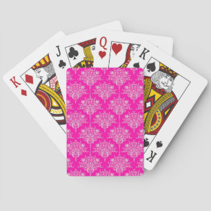 Bright Pink and White Girly Damask Pattern Playing Cards