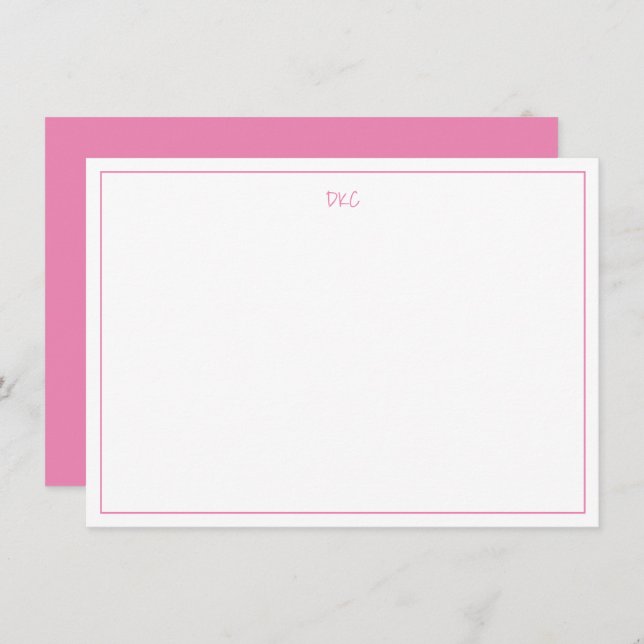 Bright Pink and White Monogrammed Flat  Invitation (Front/Back)