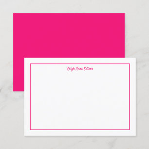 Bright Pink and White Monogrammed Flat Note Card