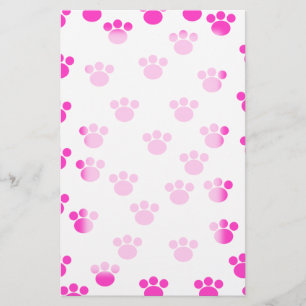 Bright Pink and White Paw Print Pattern. Stationery