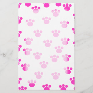 Bright Pink and White Paw Print Pattern. Stationery