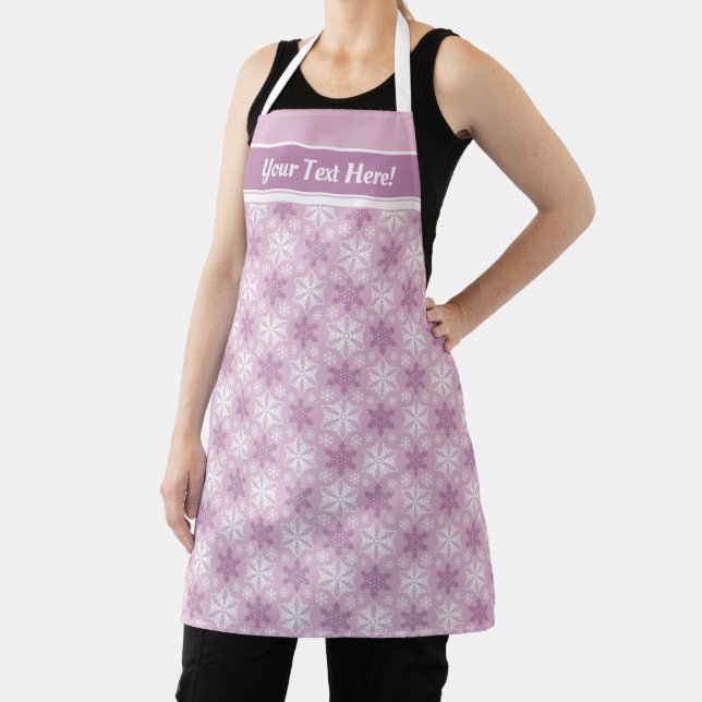 Bright Pink and Winter White Snowflake Pattern Apron (Insitu)