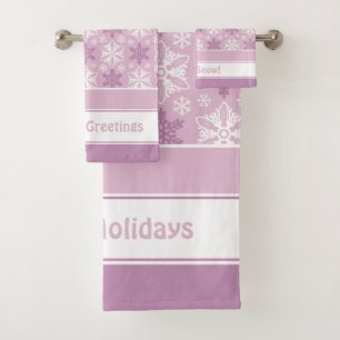 Bright Pink and Winter White Snowflake Pattern Bath Towel Set
