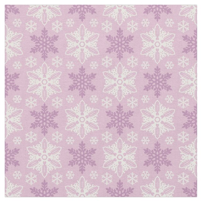 Bright Pink and Winter White Snowflake Pattern Fabric (Close Up)