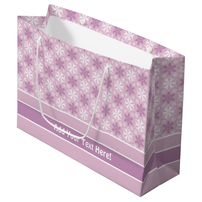 Bright Pink and Winter White Snowflake Pattern Large Gift Bag (Front Angled)