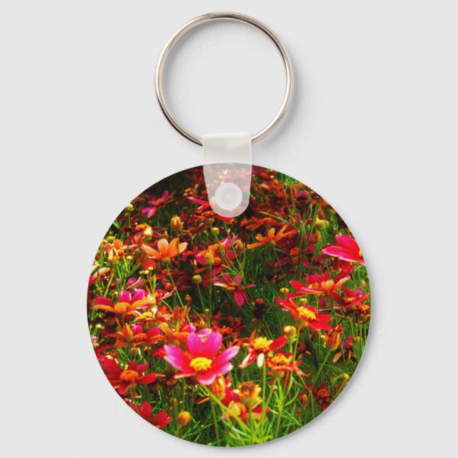 Bright pink and yellow Daisy Wild flowers Key Ring (Front)