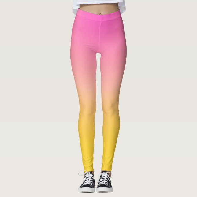 Bright Pink and Yellow Ombre Gradient Leggings (Front)