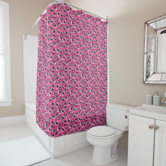 Bright Pink Animal Print Pattern Shower Curtain (In Situ)