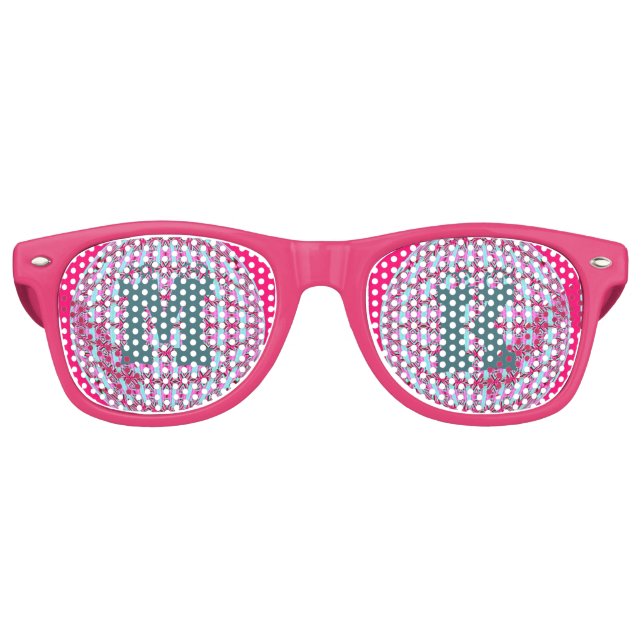 Bright Pink/Aqua X Pattern Globe Design w/Monogram Retro Sunglasses (Front)