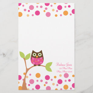 Bright Pink Baby Owl Stationery