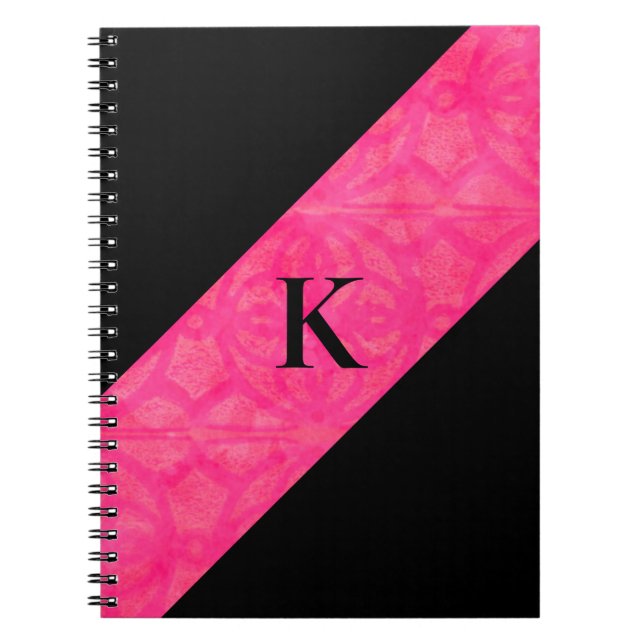 Bright Pink Batik Black Monogrammed Notebook (Front)