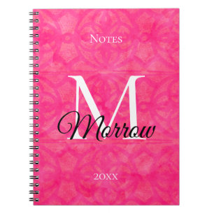 Bright Pink Batik Name and Year Monogrammed Notebook