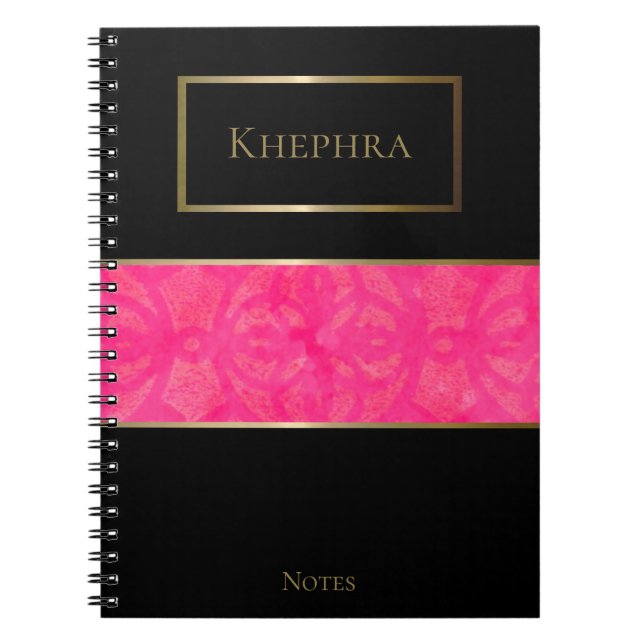Bright Pink Batik Simple Name Notebook (Front)