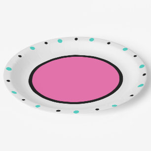 Bright Pink Black Turquoise Dots Paper Plate