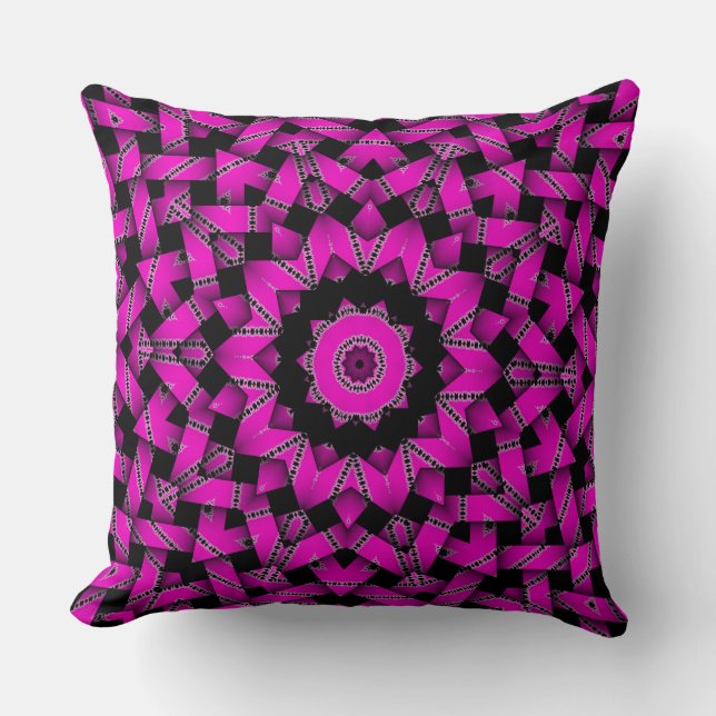 Bright Pink Black White Star Graphic Patterns Cushion (Front)
