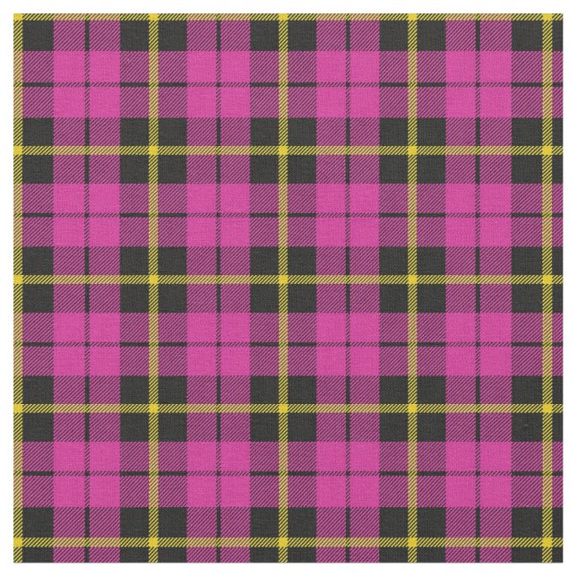 Bright pink black yellow stripe plaid print2 fabric (Close Up)