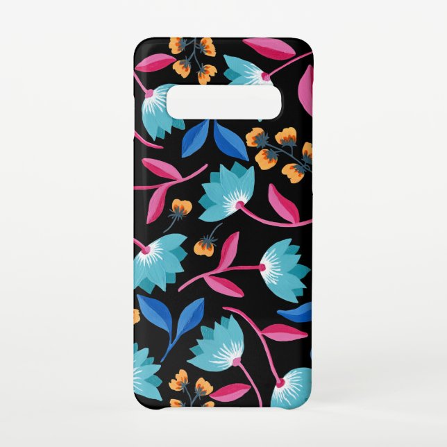Bright Pink Blue Abstract Floral Samsung Galaxy Case (Back)