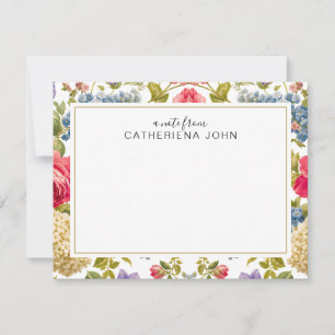 Bright Pink Blue English Rose Garden Personalised Card