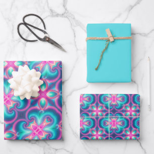 Bright Pink, Blue, Green & Orange Pattern Wrapping Paper Sheet
