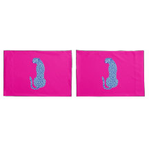 Bright Pink & Blue Modern Cheetah Pillow Case Set