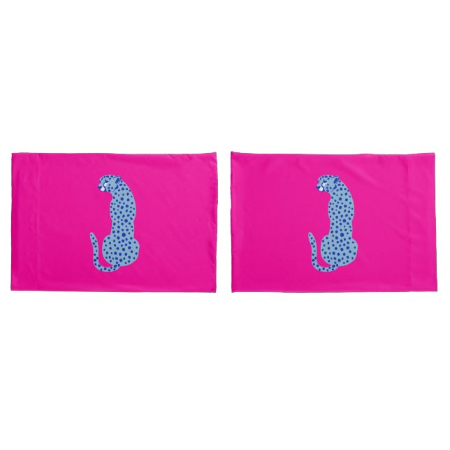 Bright Pink & Blue Modern Cheetah Pillow Case Set (Back-Set)