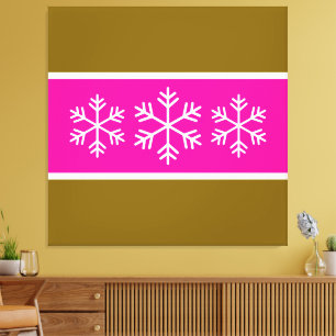 Bright Pink Brown White Nordic Stripes Snowflakes Canvas Print