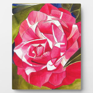 Bright pink Camellia watercolor art flower Plaque