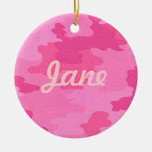 Bright Pink Camouflage Name Ornament