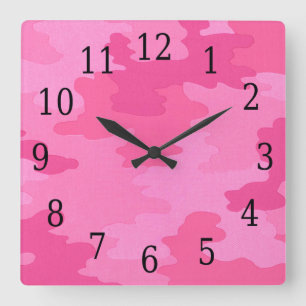Bright Pink Camouflage Square Clock