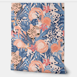 Bright Pink Cheetah and Flamingo Tropical Wallpaper