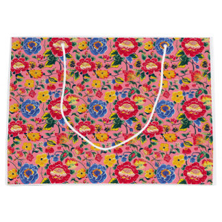 Bright Pink Chinoiserie Floral Large Gift Bag