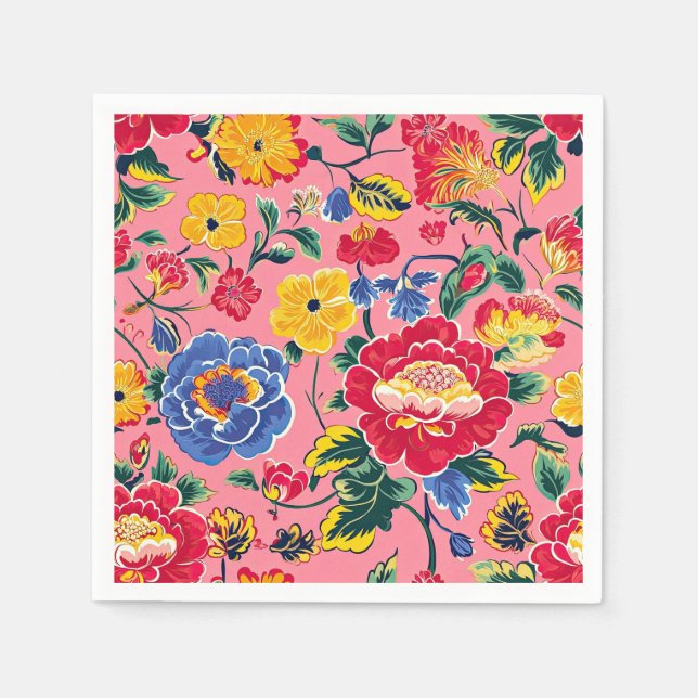 Bright Pink Chinoiserie Floral Napkin (Front)