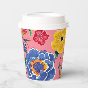 Bright Pink Chinoiserie Floral Paper Cups