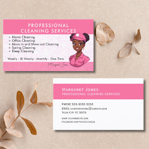 Bright Pink Cleaning Lady Cartoon  Business Card