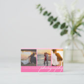 Bright Pink Collage 3-photo Photography Business Card (Standing Front)