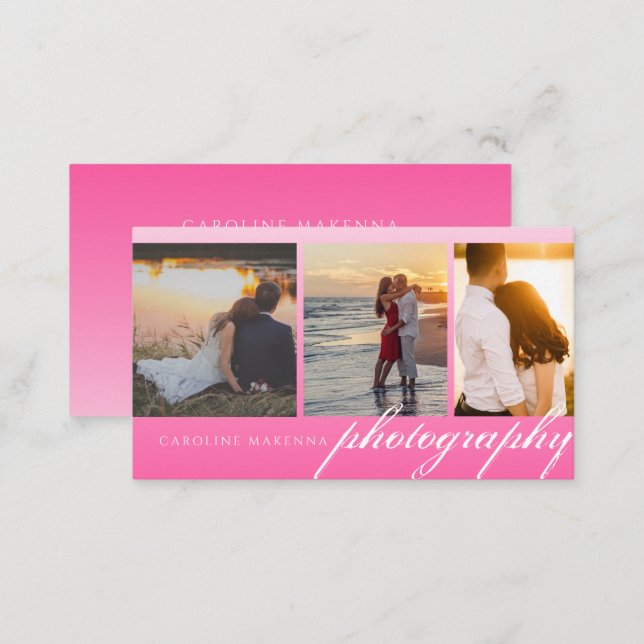 Bright Pink Collage 3-photo Photography Business Card (Front/Back)